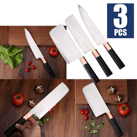 Stainless Steel Kitchen 3Pcs Knifes Set Chef , Usuba, and Cleaver Knives