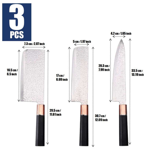 Stainless Steel Kitchen 3Pcs Knifes Set Chef , Usuba, and Cleaver Knives