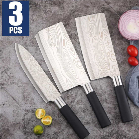 3Pcs Heavy Duty Stainless Steel Damascus Cleaver Knifes