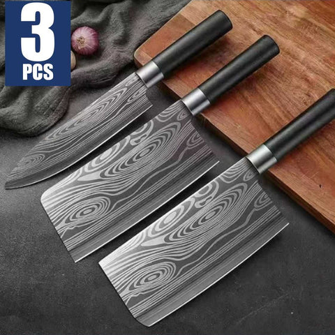 3Pcs Heavy Duty Stainless Steel Damascus Cleaver Knifes