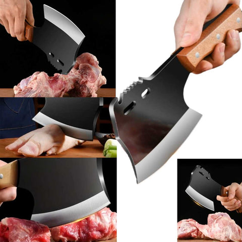 Heavy-Duty Axe Shape Meat Cleaver Bone Chopping Knife with 4mm Thick Blade