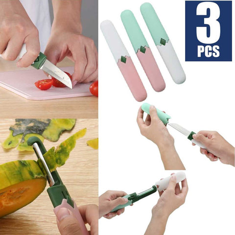 3Pcs Portable 2-in-1 Fruit Knife and Peeler Set Compact and Travel-Friendly