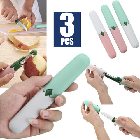 3Pcs Portable 2-in-1 Fruit Knife and Peeler Set Compact and Travel-Friendly
