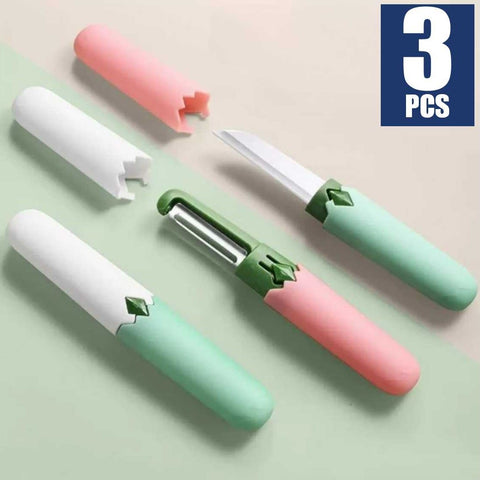 3Pcs Portable 2-in-1 Fruit Knife and Peeler Set Compact and Travel-Friendly