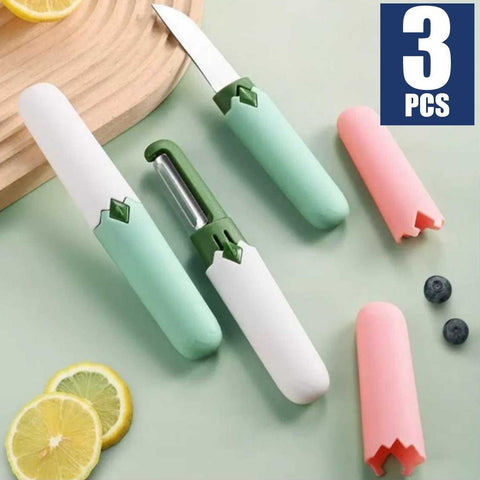 3Pcs Portable 2-in-1 Fruit Knife and Peeler Set Compact and Travel-Friendly