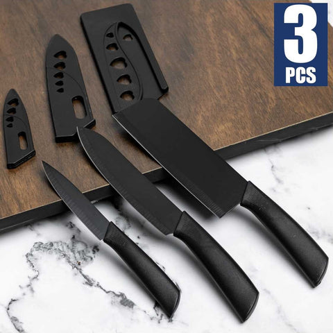 3 PCS Black Kitchen Knife Set