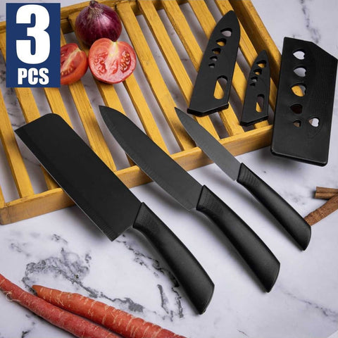 3 PCS Black Kitchen Knife Set