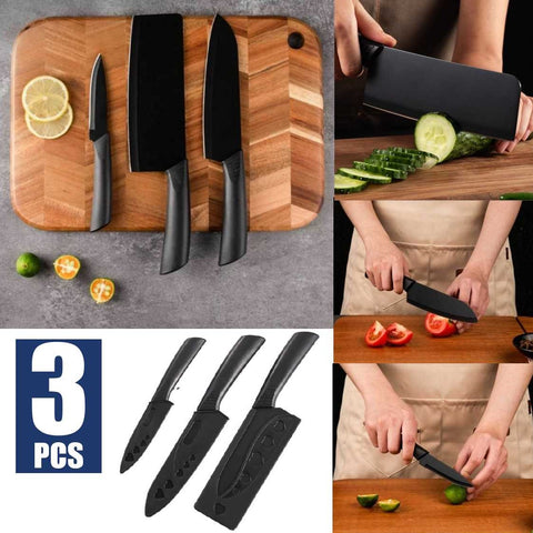 3 PCS Black Kitchen Knife Set