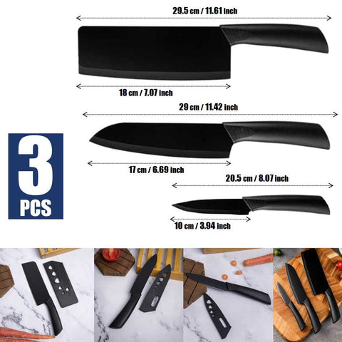 3 PCS Black Kitchen Knife Set