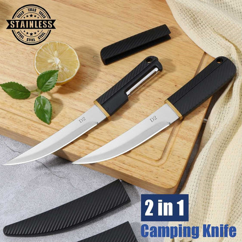 Stainless Steel 2-in-1 Outdoor Knife Dual Blade with Peeler Handle