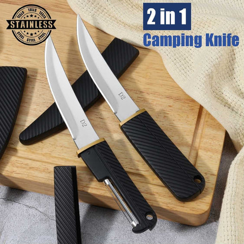 Stainless Steel 2-in-1 Outdoor Knife Dual Blade with Peeler Handle