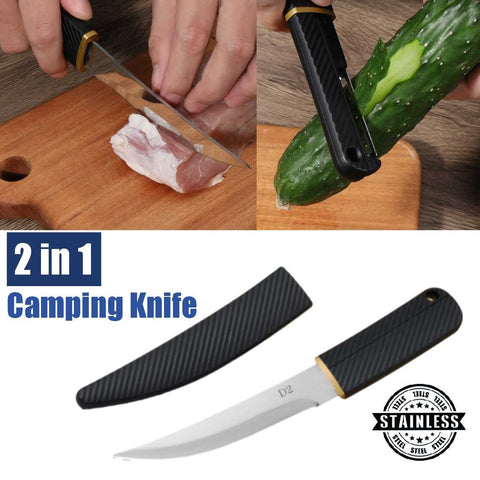 Stainless Steel 2-in-1 Outdoor Knife Dual Blade with Peeler Handle
