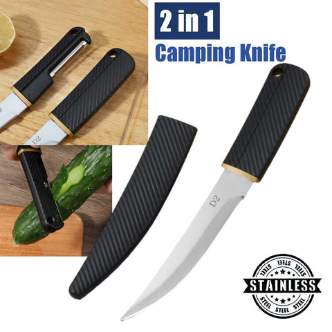 Stainless Steel 2-in-1 Outdoor Knife Dual Blade with Peeler Handle
