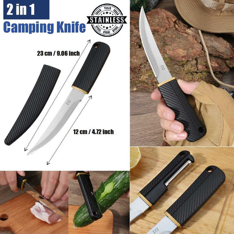 Stainless Steel 2-in-1 Outdoor Knife Dual Blade with Peeler Handle