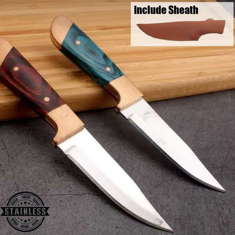 Durable Forged Outdoor Camping Fixed Knife With Sheath for BBQ Camping (Red)