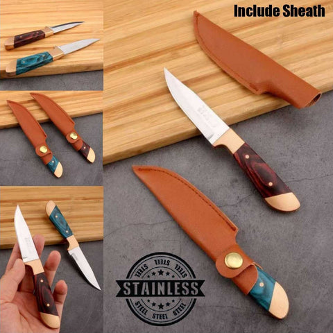 Durable Forged Outdoor Camping Fixed Knife With Sheath for BBQ Camping (Red)