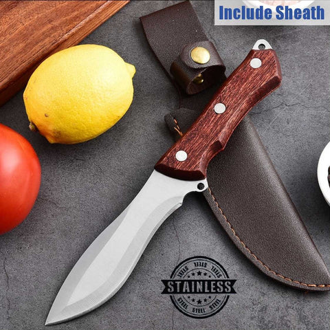 Wooden Handle Outdoor Camping Knife With Sheath