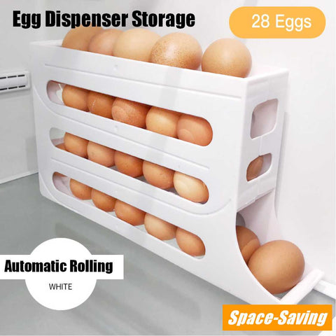 Rolling Egg Holder Dispenser Space-Saving 4Tiers for Refrigerator Storage