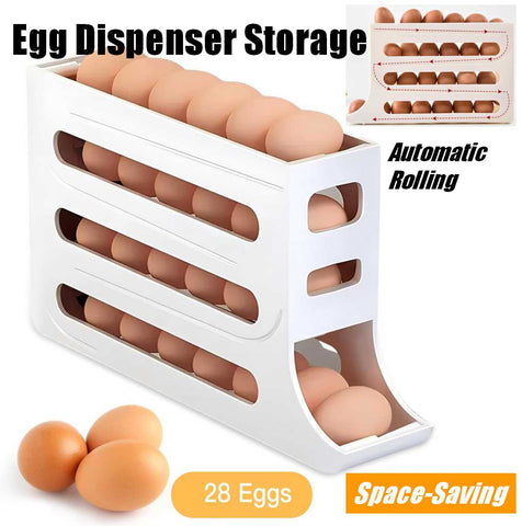 Rolling Egg Holder Dispenser Space-Saving 4Tiers for Refrigerator Storage