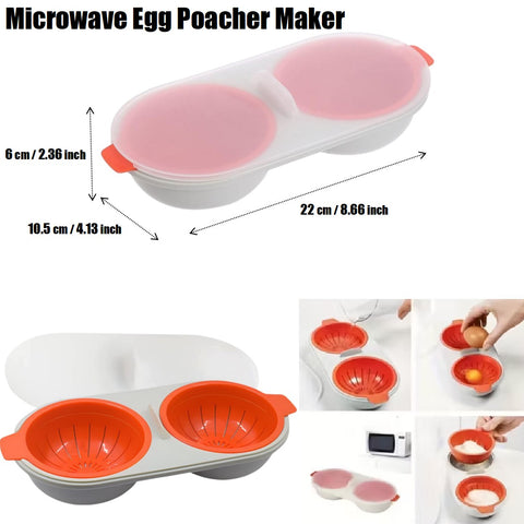 Egg Cooker Microwave Egg Poacher Egg Steamer Egg Boiler 2 Cavity (Orange)