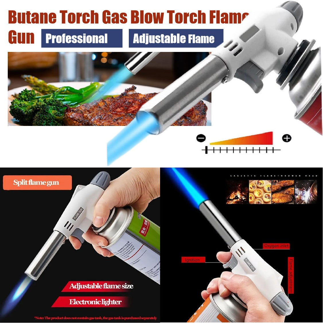 Butane Torch Kitchen Gas Blow Torch Adjustable Flame Creme Brulee Baki ...