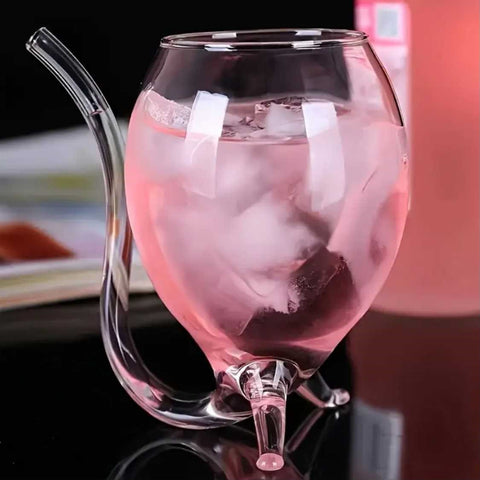 300ml Wine Glass Creative Cocktail Glass Built-In Straw for Home Bar Parties