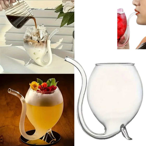 300ml Wine Glass Creative Cocktail Glass Built-In Straw for Home Bar Parties