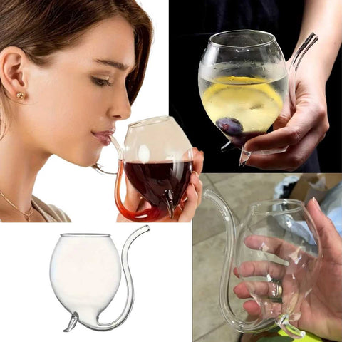 300ml Wine Glass Creative Cocktail Glass Built-In Straw for Home Bar Parties