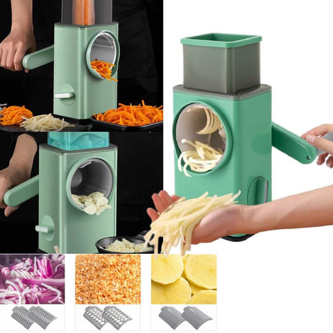 3 in 1 Rotary Vegetable Slicer with 3 Blades Manual Slicer Chopper Grater