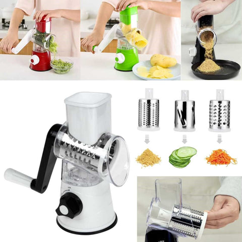 3 in 1 Manual Rotary Food Grater Set with 3 Replaceable Blades Vegetable Slicer