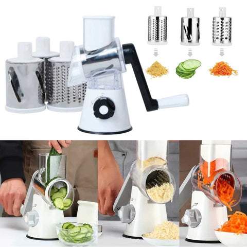 3 in 1 Manual Rotary Food Grater Set with 3 Replaceable Blades Vegetable Slicer
