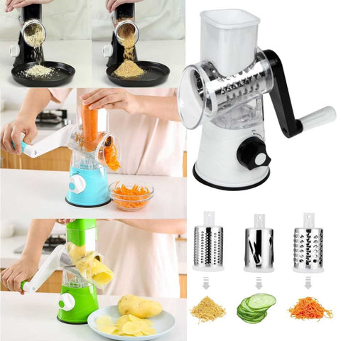 3 in 1 Manual Rotary Food Grater Set with 3 Replaceable Blades Vegetable Slicer