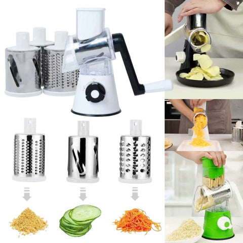 3 in 1 Manual Rotary Food Grater Set with 3 Replaceable Blades Vegetable Slicer