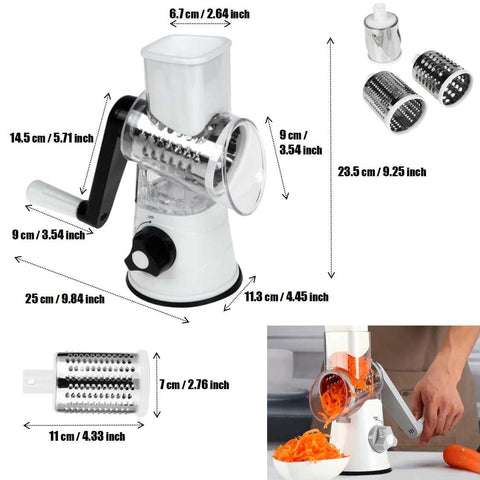 3 in 1 Manual Rotary Food Grater Set with 3 Replaceable Blades Vegetable Slicer