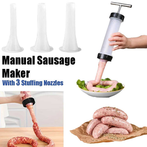 Manual Sausage Maker Sausage Stuffer Tool with 3 Stuffing Nozzles
