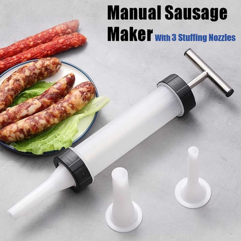 Manual Sausage Maker Sausage Stuffer Tool with 3 Stuffing Nozzles