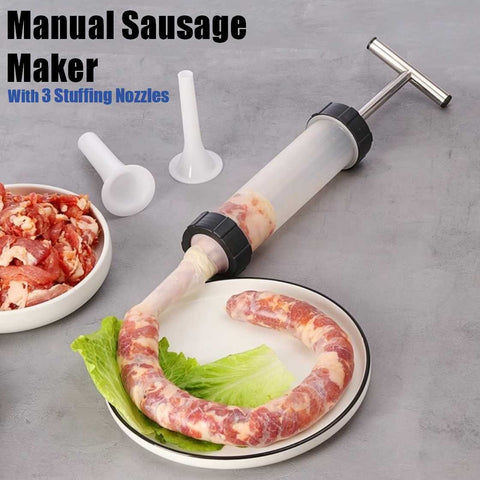 Manual Sausage Maker Sausage Stuffer Tool with 3 Stuffing Nozzles