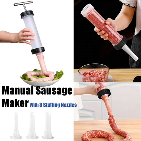 Manual Sausage Maker Sausage Stuffer Tool with 3 Stuffing Nozzles