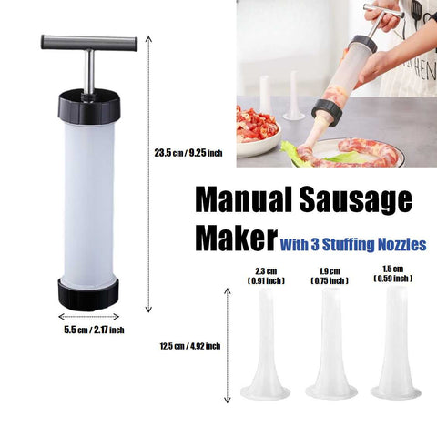 Manual Sausage Maker Sausage Stuffer Tool with 3 Stuffing Nozzles