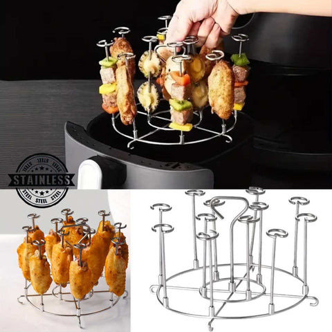 Air Fryer Skewer Grill Stand Stainless Steel Vertical BBQ Stand with 12 skewers