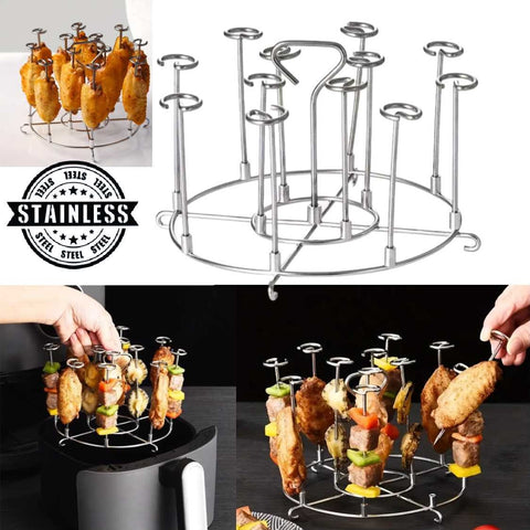 Air Fryer Skewer Grill Stand Stainless Steel Vertical BBQ Stand with 12 skewers