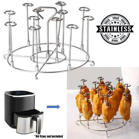 Air Fryer Skewer Grill Stand Stainless Steel Vertical BBQ Stand with 12 skewers