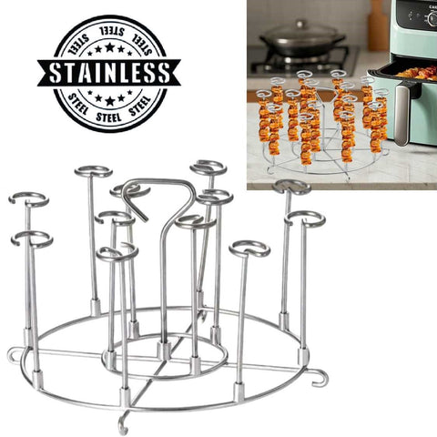 Air Fryer Skewer Grill Stand Stainless Steel Vertical BBQ Stand with 12 skewers