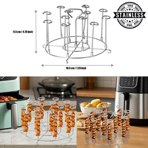 Air Fryer Skewer Grill Stand Stainless Steel Vertical BBQ Stand with 12 skewers