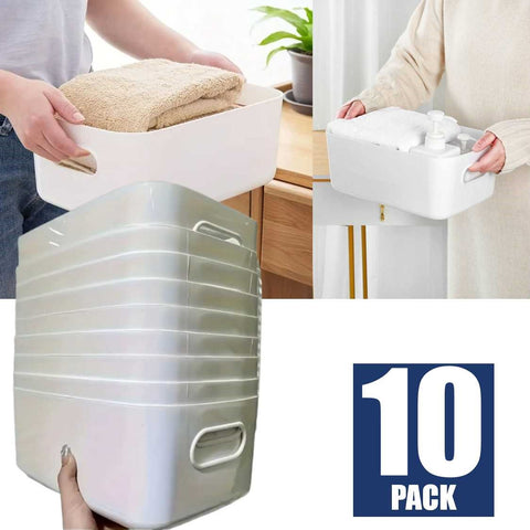10-Pack Multi-Purpose Durable White Stackable Plastic Storage Baskets