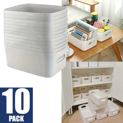 10-Pack Multi-Purpose Durable White Stackable Plastic Storage Baskets