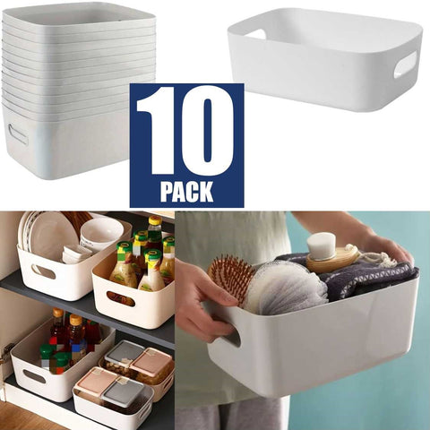 10-Pack Multi-Purpose Durable White Stackable Plastic Storage Baskets