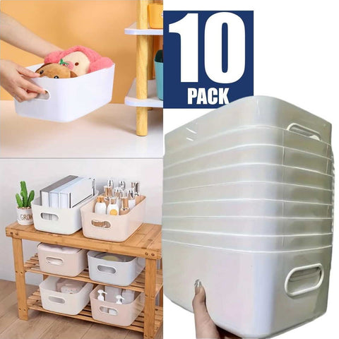 10-Pack Multi-Purpose Durable White Stackable Plastic Storage Baskets