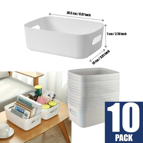 10-Pack Multi-Purpose Durable White Stackable Plastic Storage Baskets