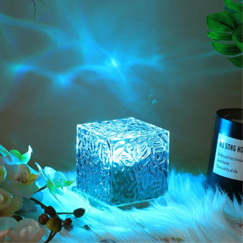 Ocean Wave Projector Lamp LED Night Light Multicolor Crystal Cube Table Lamp